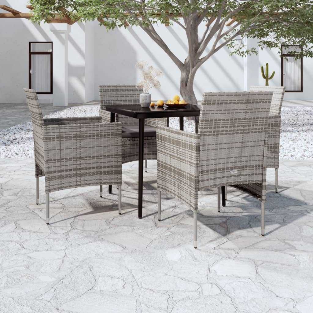 5 Piece Garden Dining Set with Cushions Grey and Black