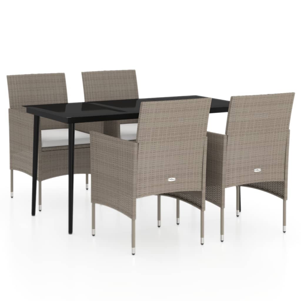 5 Piece Garden Dining Set with Cushions Beige and Black