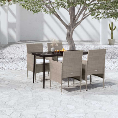 5 Piece Garden Dining Set with Cushions Beige and Black