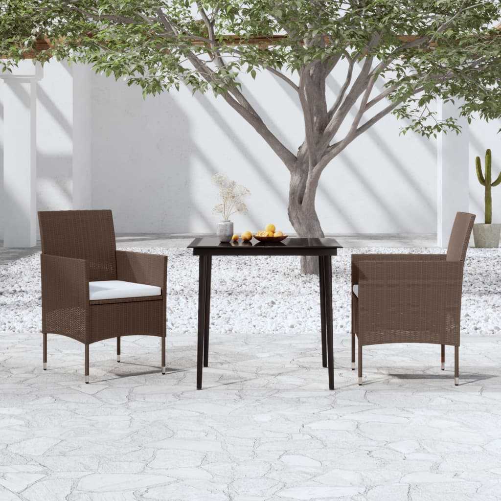 3 Piece Garden Dining Set with Cushions Brown and Black