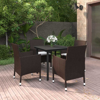5 Piece Garden Dining Set Poly Rattan and Glass