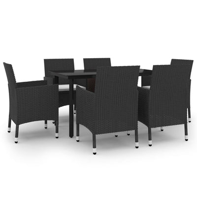 7 Piece Garden Dining Set Poly Rattan and Glass