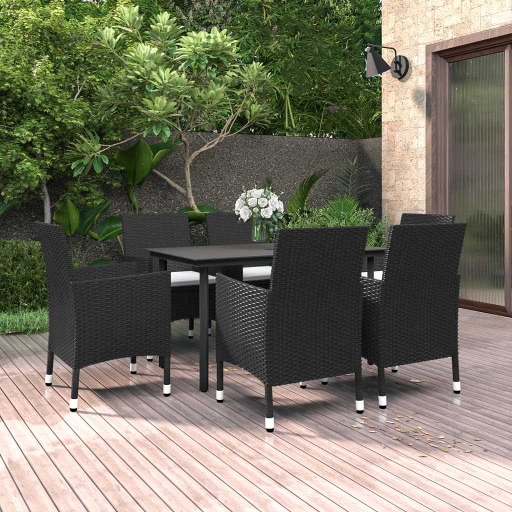 7 Piece Garden Dining Set Poly Rattan and Glass