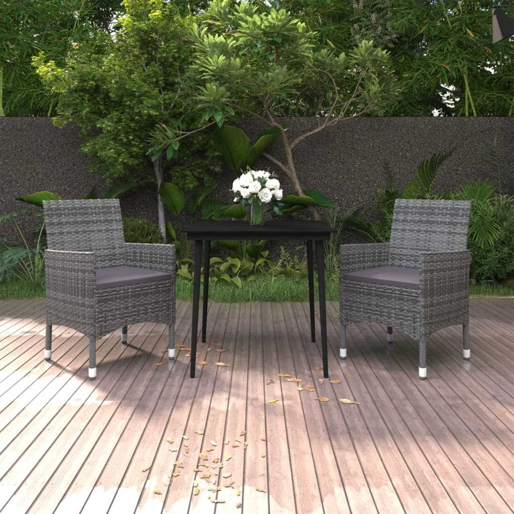 3 Piece Garden Dining Set with Cushions Poly Rattan and Glass