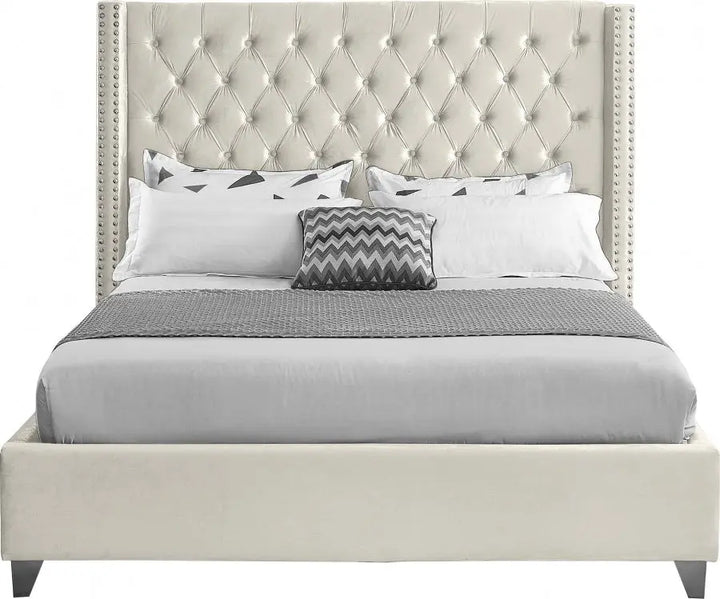 Aiden Tufted Button Velvet Bed Frame - Cream Furniture Valley