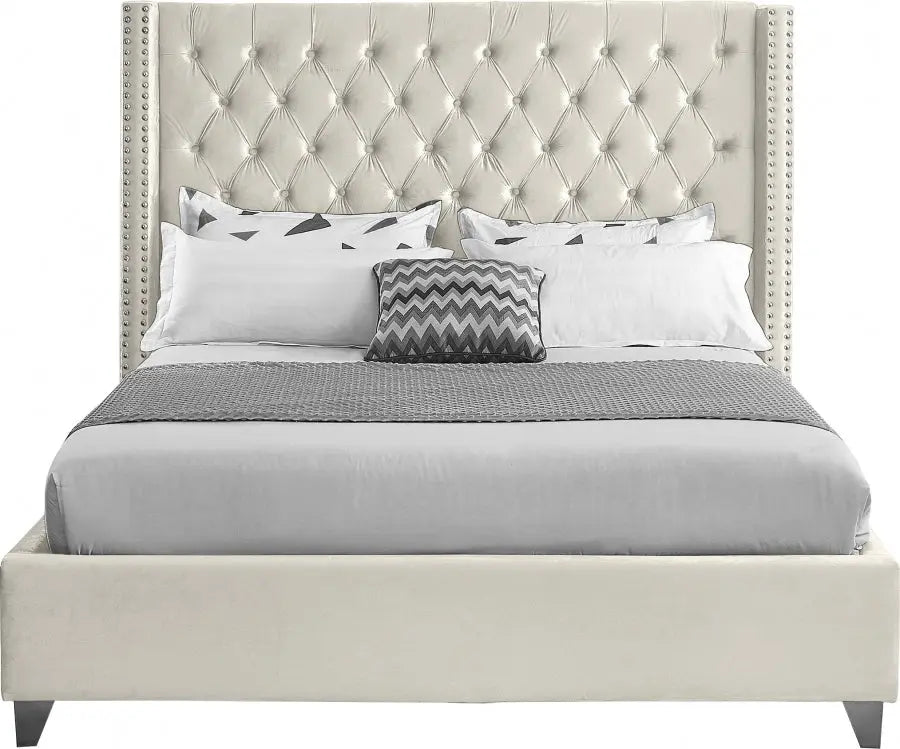 Aiden Tufted Button Velvet Bed Frame - Cream – Modern Luxury Furniture – Furniture Valley Australia