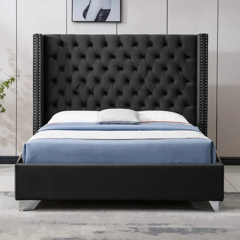 Aiden Tufted Upholstered Luxurious Bed Frame - Black INTEX