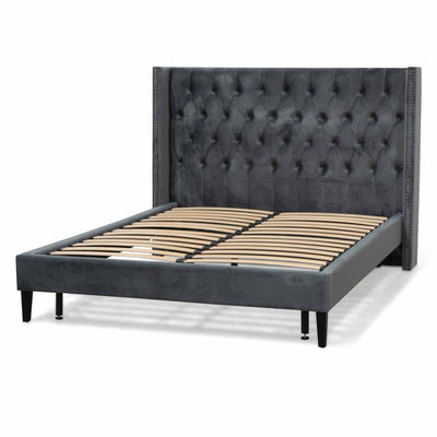 King Sized Bed Frame - Charcoal Velvet