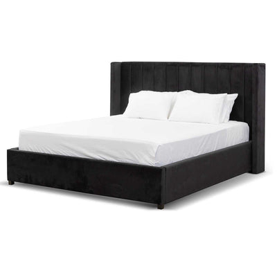 Queen Sized Wide Base Bed Frame - Black Velvet