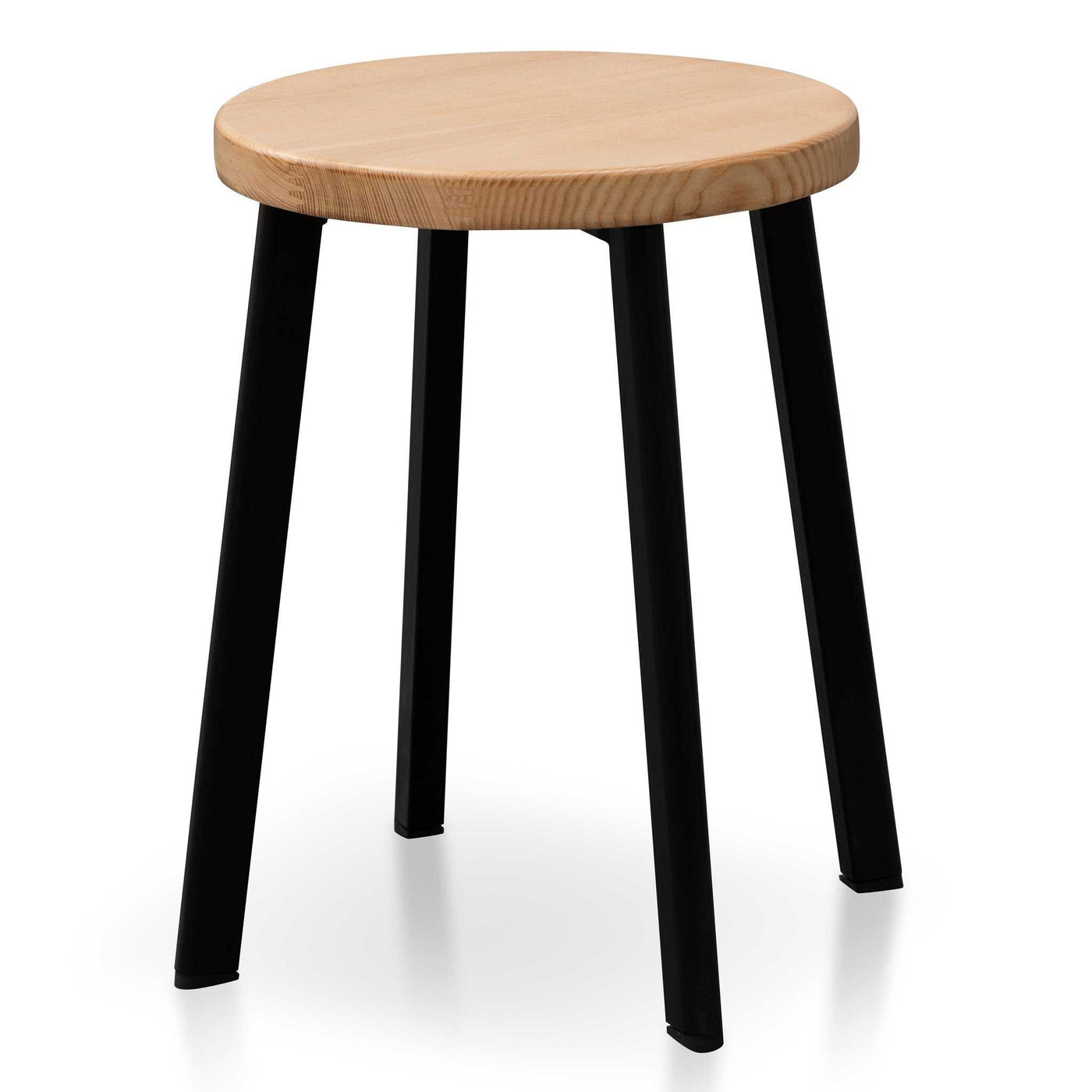 46cm Natural Wooden Seat Low Stool - Black Legs