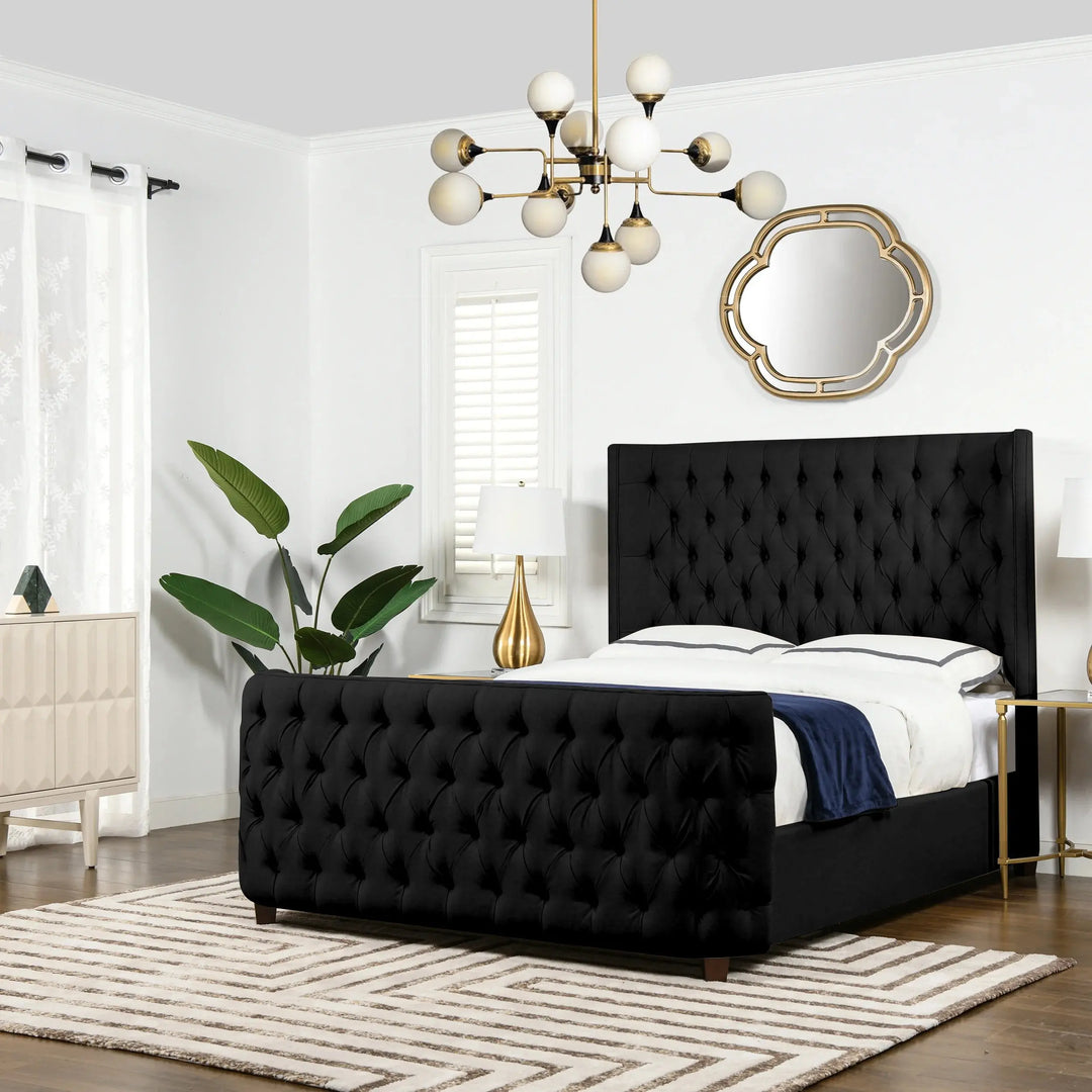 Ballina Luxury Bed Frame Velvet Upholstered Button Tufted- Wingback Style – Modern Luxury Furniture – Furniture Valley Australia