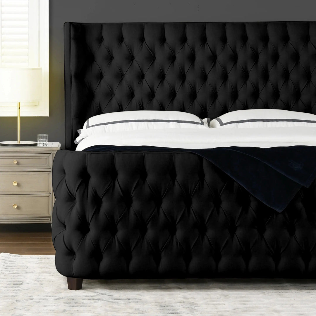 Ballina Luxury Bed Frame Velvet Upholstered Button Tufted- Wingback Style – Modern Luxury Furniture – Furniture Valley Australia