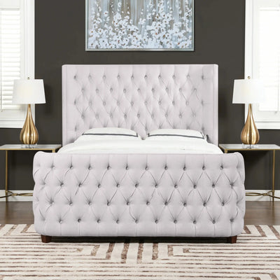 Ballina Luxury Bed Frame Velvet Upholstered Button Tufted- Wingback Style White KING INTEX