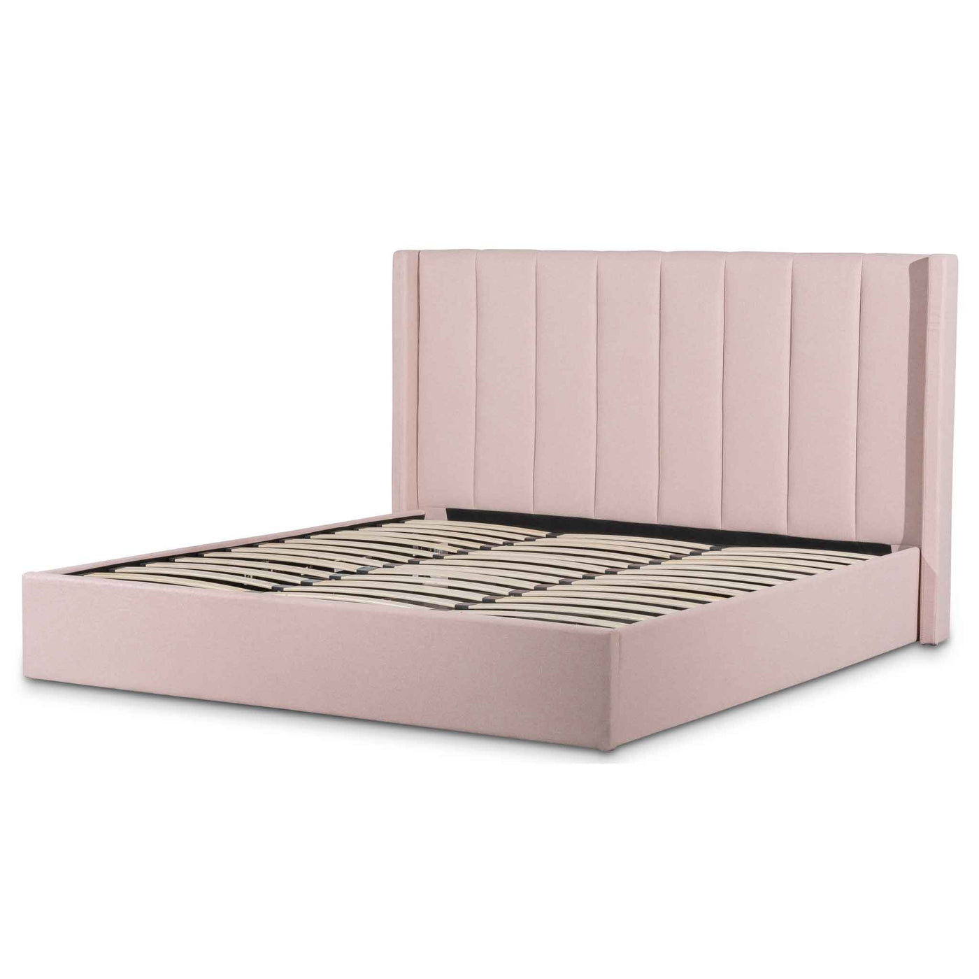 Fabric Queen Bed - Blush Pink with Storage