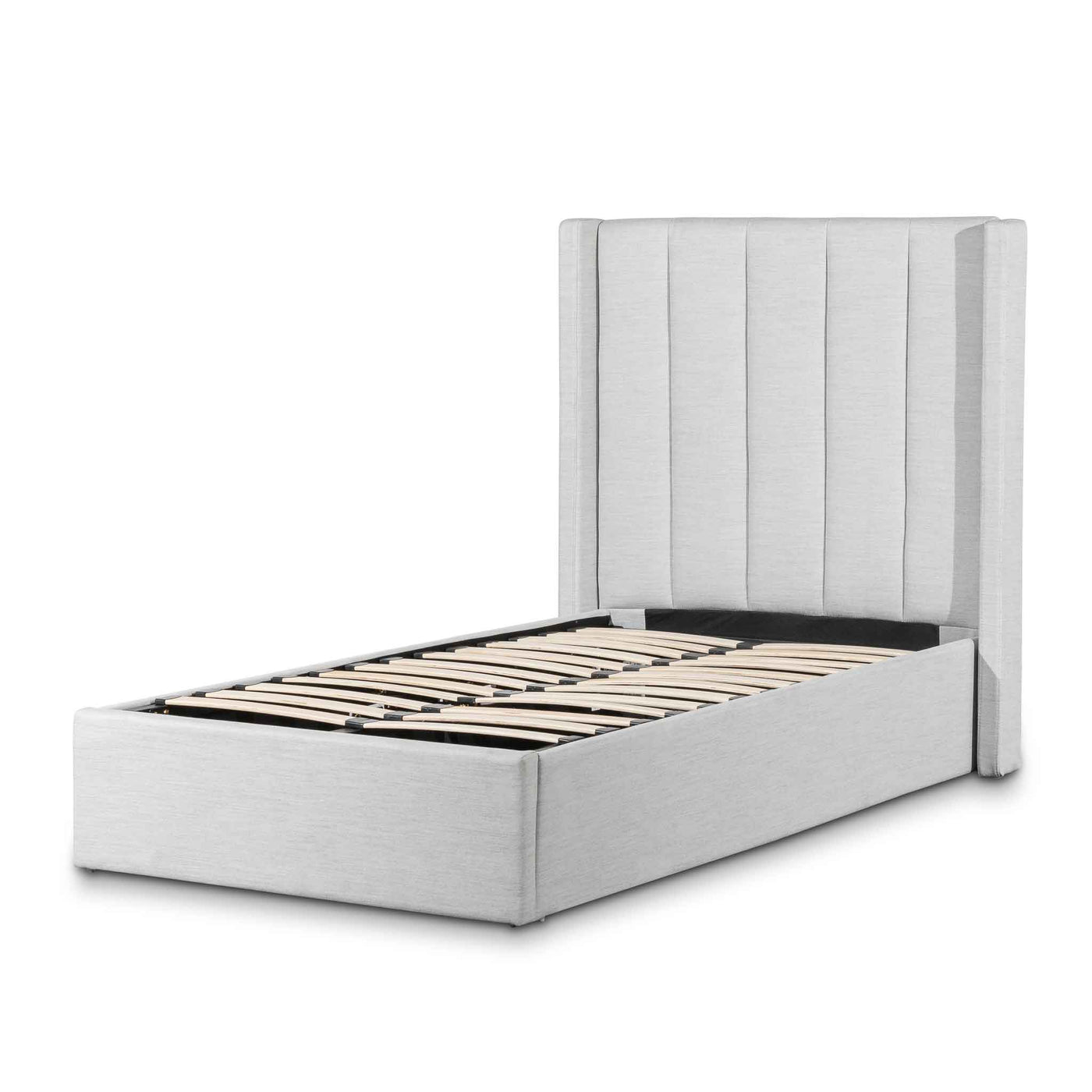 Fabric Single Bed Frame - Pearl Grey with Storage