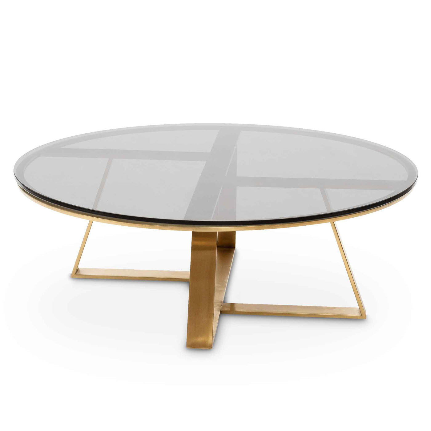 100cm Round Grey Glass Coffee Table - Gold Base