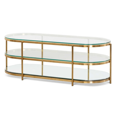 1.2M Oval Glass Coffee Table - Bushed Gold