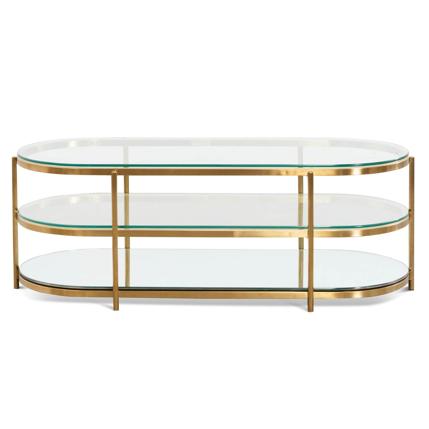 1.2M Oval Glass Coffee Table - Bushed Gold