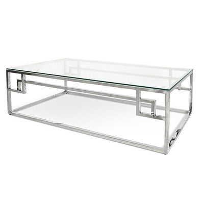 1.2m Coffee Table With Tempered Glass - Stainless Steel Base