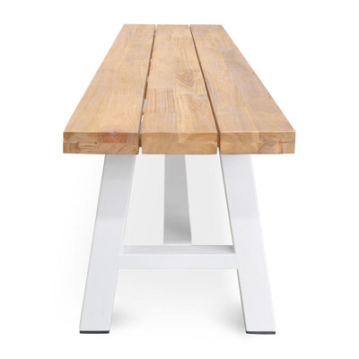 Outdoor Wooden Bench - Natural Top and White Legs