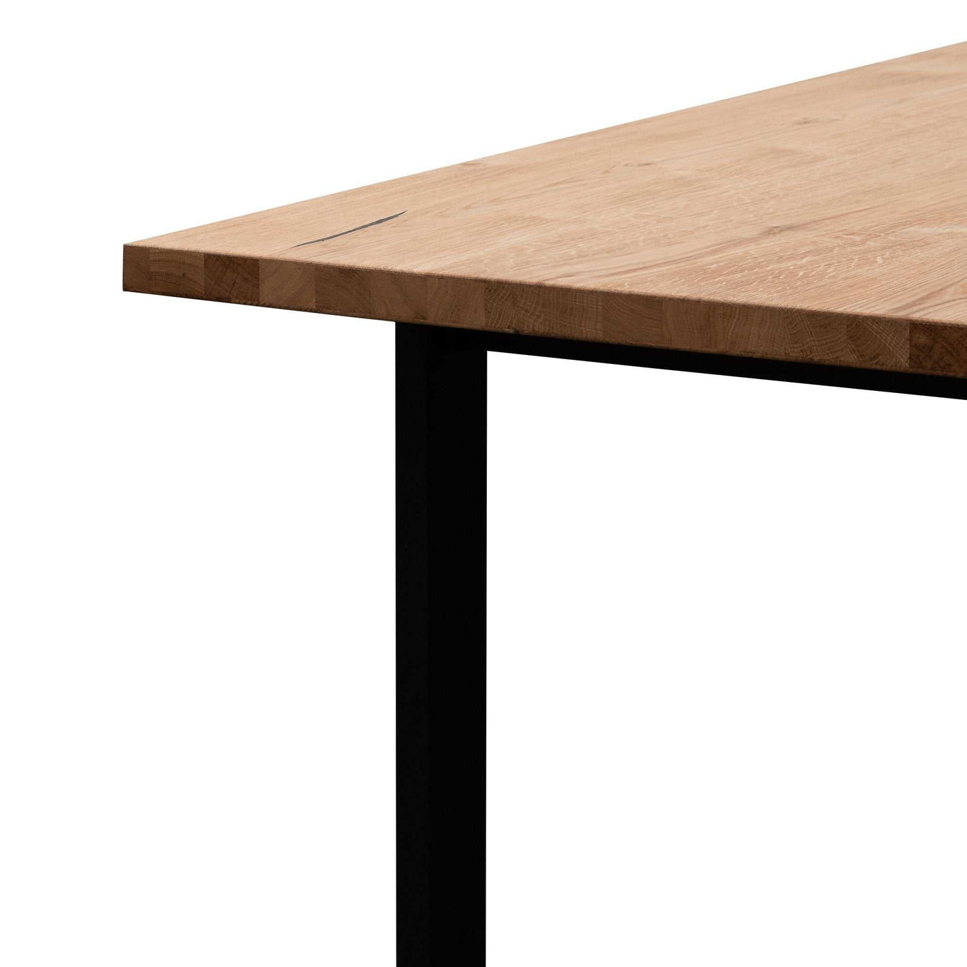 2.2m Straight Top Dining Table - Rustic Oak Veneer - Metal Legs