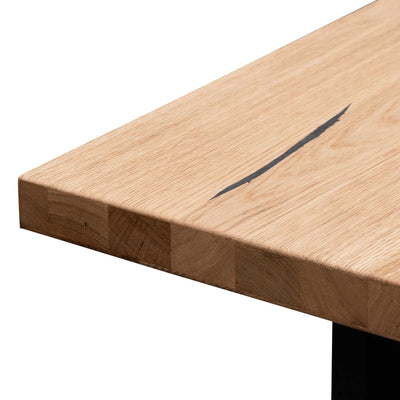 2.2m Straight Top Dining Table - Rustic Oak Veneer - Metal Legs