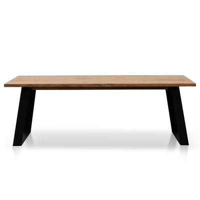 2.2m Straight Top Dining table - Rustic Oak Veneer - Metal Legs