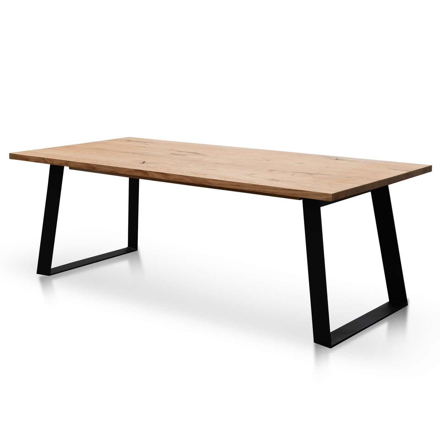 2.2m Straight Top Dining table - Rustic Oak Veneer - Metal Legs