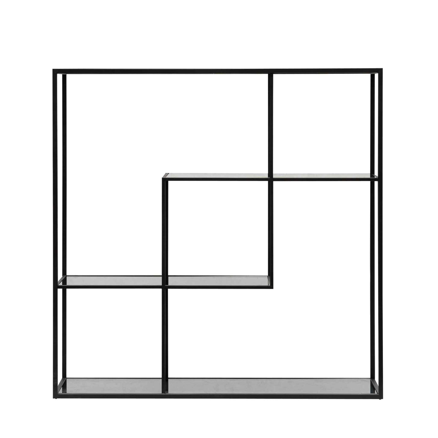 Grey Glass Small Shelving Unit - Black Frame