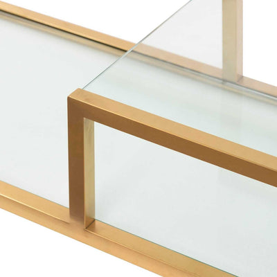 1.4m Glass Shelving Unit - Brushed Gold Frame