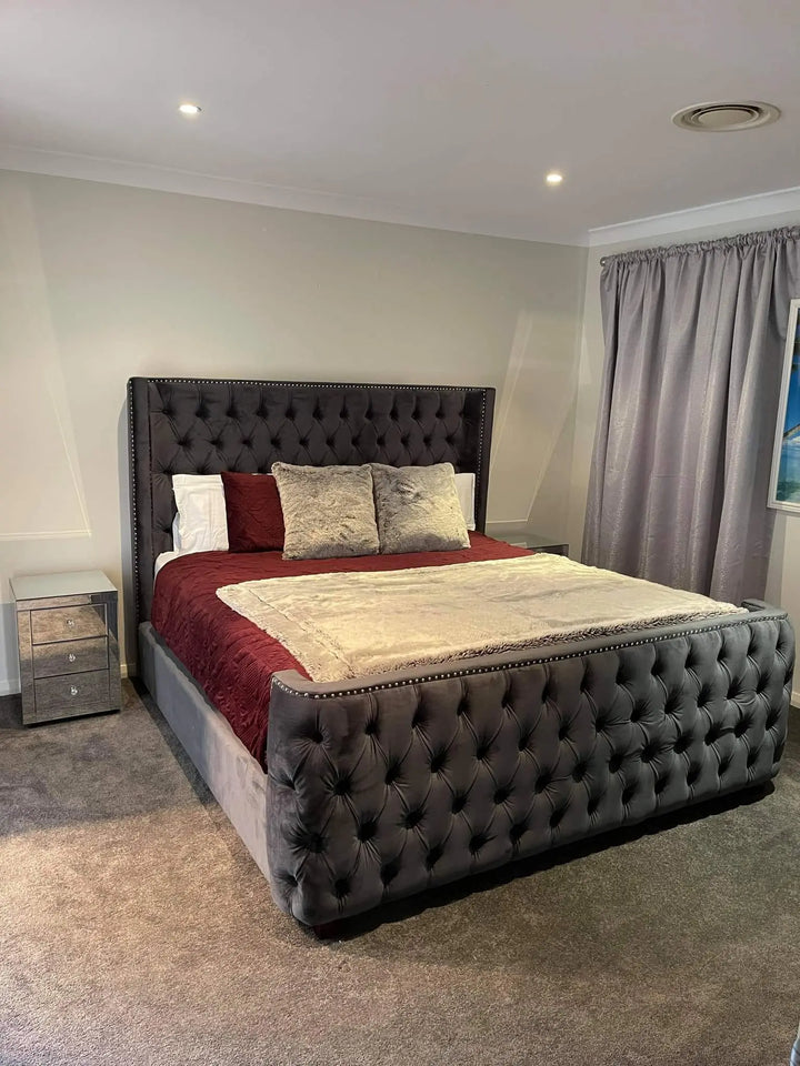 Geena Luxury velvet Queen Bed Frame -Dark Grey