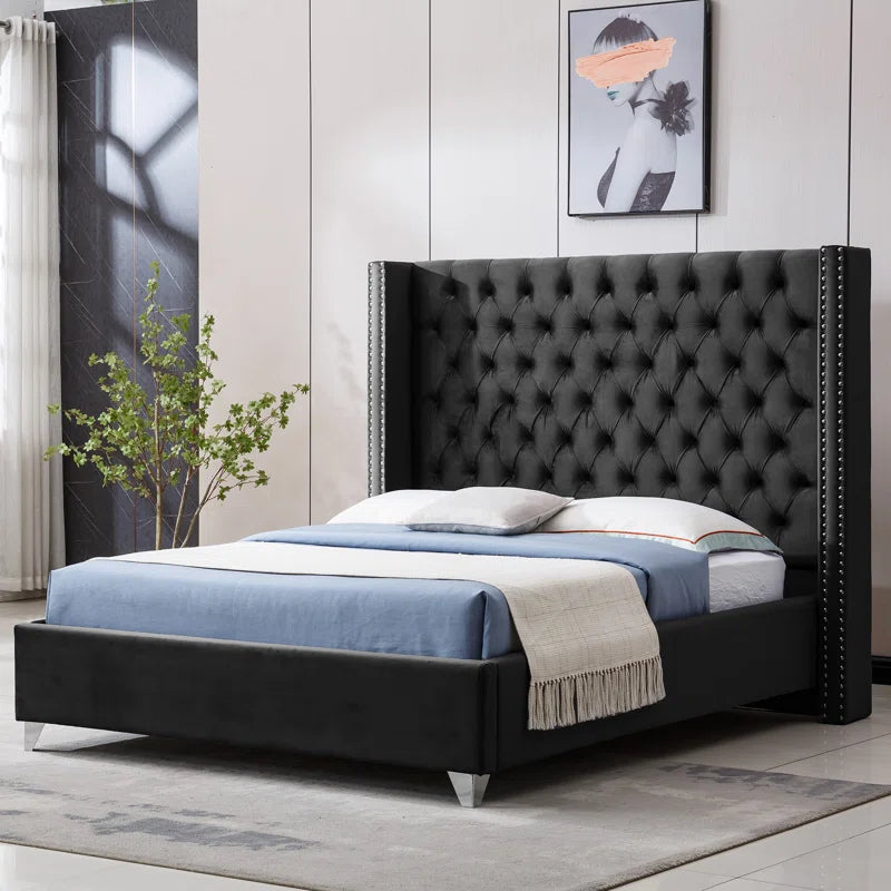 Aiden Tufted Upholstered Luxurious Bed Frame - Black King