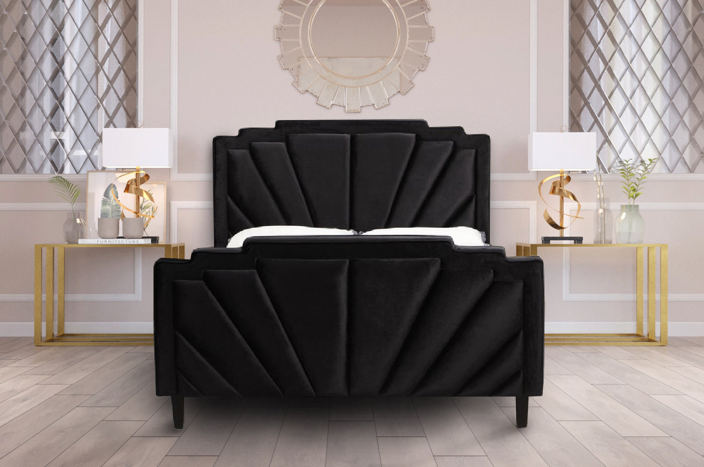 Excruz Luxury Style  Upholstered Velvet Gas Lift Bed - Black