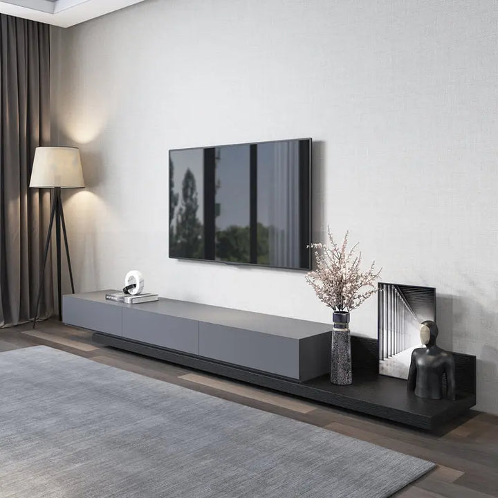 Krater Extendable TV Unit Dark Grey and Black Furniture Valley