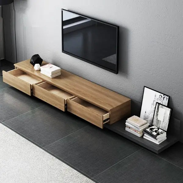 Krater Modern Luxury TV Unit – Black & Wood | Extendable 2000–2800mm | 3 Drawers – Modern Luxury Furniture – Furniture Valley Australia