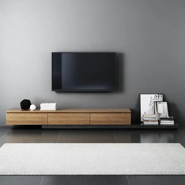 Krater Modern Luxury TV Unit – Black & Wood | Extendable 2000–2800mm | 3 Drawers – Modern Luxury Furniture – Furniture Valley Australia