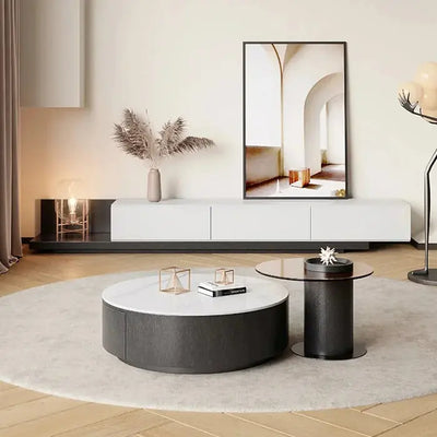 Krater Rectangle Extendable TV Unit  Media Console  Black and White Furniture Valley