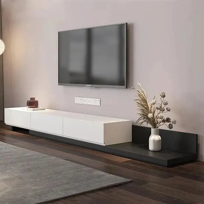 Krater Rectangle Extendable TV Unit  Media Console  Black and White Furniture Valley