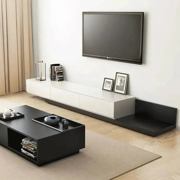 Krater Rectangle Extendable TV Unit  Media Console  Black and White Furniture Valley