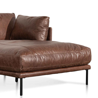 4 Seater Right Chaise Leather Sofa - Dark Brown