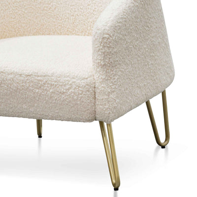Armchair - Ivory White Synthetic Wool with Golden Legs