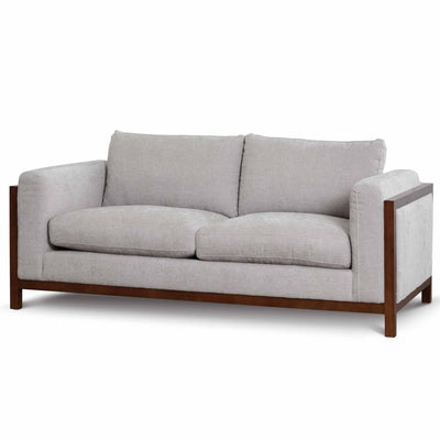 2 Seater Fabric Sofa - Oyster Beige with Walnut Frame