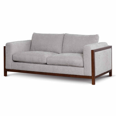 2 Seater Fabric Sofa - Oyster Beige with Walnut Frame