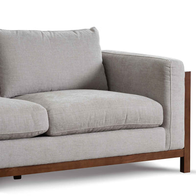 2 Seater Fabric Sofa - Oyster Beige with Walnut Frame