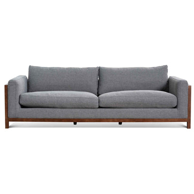 3 Seater Fabric Sofa - Graphite Grey with Walnut Frame