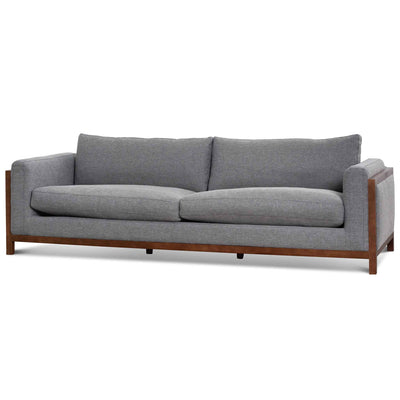 3 Seater Fabric Sofa - Graphite Grey with Walnut Frame