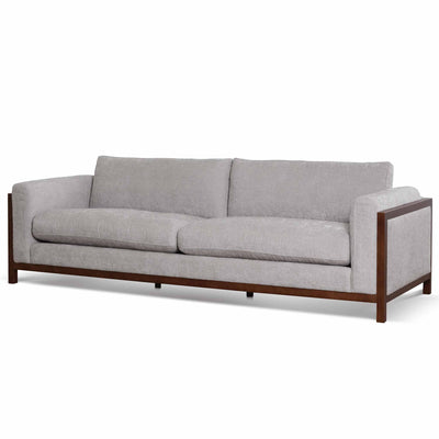 3 Seater Fabric Sofa - Oyster Beige with Walnut Frame