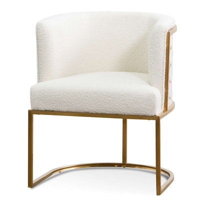 White Boucle Lounge Chair - Brushed Gold