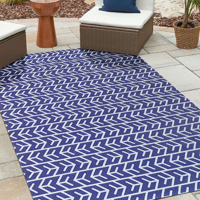 White and Indigo Abstract Outdoor Floor Rug- Outdoor