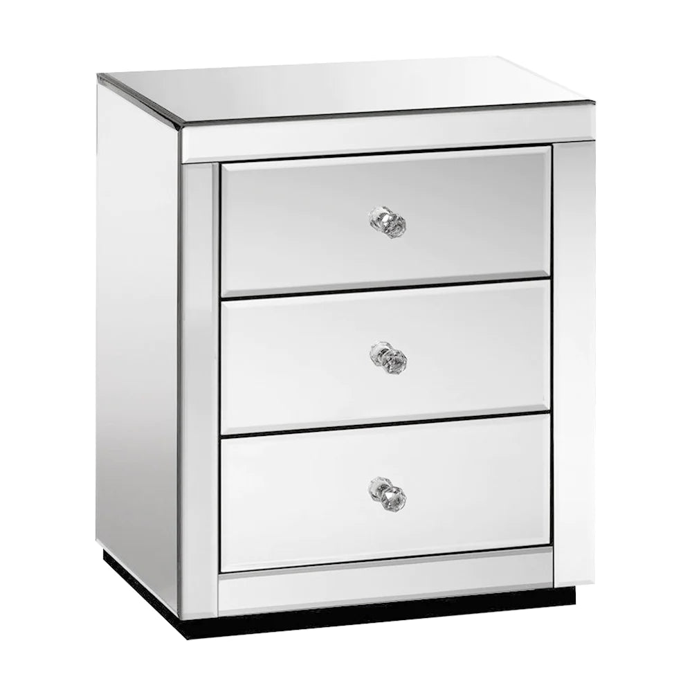 Mirrored Bedside Table Drawers Furniture Mirror Glass Presia Silver